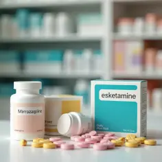 Leki przeciwlękowe: esketamine i Mirrozarpine w opakowaniach i tabletkach.