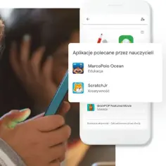 Jak usunąć Family Link bez usuwania konta Google? Dziecko korzysta z telefonu, na ekranie aplikacje edukacyjne.
