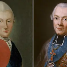 Dwa portrety z XVIII wieku. Po lewej młody szlachcic w czerwonym kontuszu, po prawej duchowny w stroju z orderami. Obaj związani z Komisją Edukacji Narodowej.