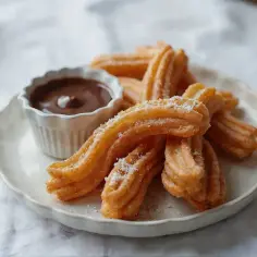 Churros co to? Złociste, chrupiące paluszki posypane cukrem, idealne do maczania w gorącej czekoladzie. Pyszna przekąska!