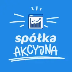 Wykres wzrostu na ekranie komputera, nad napisem "spółka akcyjna".