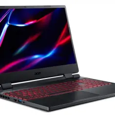 Czarny laptop Acer z podświetlaną na czerwono klawiaturą, idealny do gier. Sprawdź nasz ranking laptopów gamingowych!
