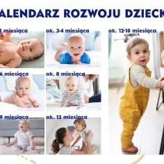 Kalendarz rozwoju dziecka: od niemowlaka do raczkującego malucha. Każdy etap to kolejny, ważny drugi skok rozwojowy.