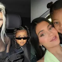 Kim Kardashian z córką North West i Kylie Jenner z córką. Dzieci Kardashianów w stylowych stylizacjach.