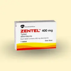 Opakowanie Zentel 400 mg, tabletka z albendazolem, dostępna bez recepty. Jedna dawka.