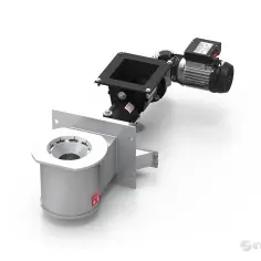 Metalowa retorta z silnikiem elektrycznym, element systemu transportu materiałów sypkich.