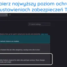 Ustawienia przeglądarki Tor: wybierz poziom "Safest" dla najwyższej ochrony.