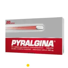 Opakowanie Pyralginy 20 tabletek. Pamiętaj z czym nie łączyć pyralginy, by uniknąć interakcji.