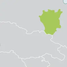 Mapa Kaukazu z zaznaczoną zieloną Czeczenią. Widać Morze Czarne i Morze Kaspijskie.