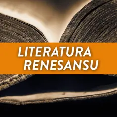 Stary, otwarty księgozbiór, z widocznym napisem "LITERATURA RENESANSU".