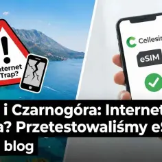 Albania i Czarnogóra: pułapka internetowa? Przetestowaliśmy eSIM Cellesim. Telefon z eSIM na tle pięknego wybrzeża.