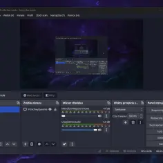 OBS Studio, program do nagrywania ekranu, pozwala na tworzenie scen, zarządzanie źródłami obrazu i dźwięku, a także na efekty przejścia.