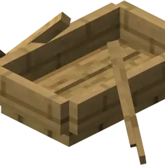 Drewniany łodzik z Minecraft, gotowy do wypłynięcia na przygodę po wodach gry.