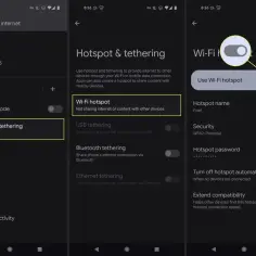 Jak udostępnić internet z telefonu: wybierz "Hotspot & tethering", a następnie "Wi-Fi hotspot". Włącz opcję, by udostępnić sieć.