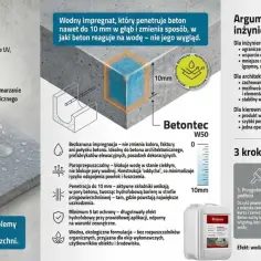 Beton zyskuje **powierzchnia hydrofobowa** dzięki impregnacji Betontec W50, która chroni przed wodą i uszkodzeniami, zachowując naturalny wygląd betonu.
