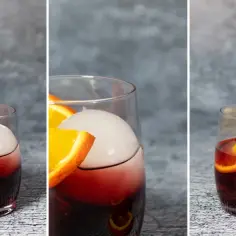Klasyczny Campari drink przepis: czerwony koktajl z pomarańczą i lodem w szklance.
