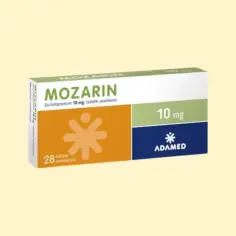 Opakowanie leku Mozarin, którego substancją czynną jest escitalopram. Zawiera 28 tabletek 10 mg.