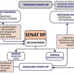 Schemat organizacyjny Senatu RP: Marszałek, Prezydium, Konwent Seniorów, Komisje, Kancelaria.