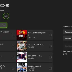 Przenoszenie gier z Xbox One na Xbox Series X. Na liście gry: Call of Duty, Red Dead Redemption 2, Forza Horizon 4, GTA V, Sea of Thieves, FIFA 21, Tony Hawk's Pro Skater, Rocket League.