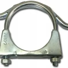 Metalowy urwany wieszak tłumika o średnicy 64mm, z dwoma haczykami do mocowania.
