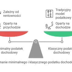 Waga porównuje minimalny podatek dochodowy (zależny od rentowności) z klasycznym modelem podatkowym (opartym na dochodzie).