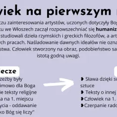 Tekst o humanizmie, definicji i jego rozwoju od średniowiecza do renesansu, gdzie człowiek zyskuje na znaczeniu.