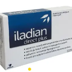 Opakowanie leku iladian direct plus, który pomaga w infekcjach intymnych, ograniczając rozwój drobnoustrojów i przywracając fizjologiczne pH.