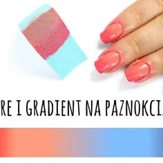 Paznokcie hybrydowe ombre w odcieniach koralu i różu, tworzone przy użyciu gąbeczki.