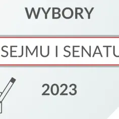 Grafika z napisem "WYBORY DO SEJMU I SENATU RP 2023" i ikoną zaznaczonego pola wyborczego.