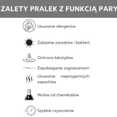 Zalety pralek z funkcją pary: usuwanie alergenów, zabijanie zarazków, ochrona tekstyliów, zapobieganie zagnieceniom, usuwanie zapachów, wolne od chemikaliów, szybkie czyszczenie. Czy warto dopłacać za funkcję pary w nowoczesnych pralkach automatycznych?