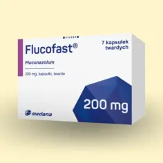 Opakowanie leku Flucofast 200 mg, zawierające 7 kapsułek twardych.