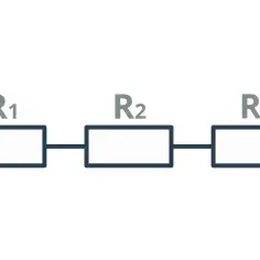 Schemat obwodu elektrycznego z trzema rezystorami R1, R2, R3 połączonymi szeregowo.