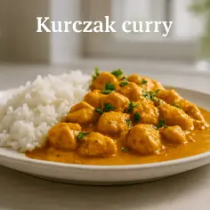 Kurczak w sosie curry, podany z ryżem. Prosty przepis na pyszny obiad.