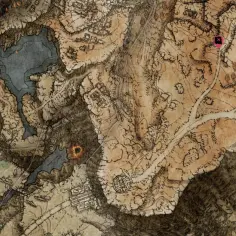 Mapa przedstawia **Altus Plateau** z zaznaczonym punktem na północnym wschodzie. Widoczne ruiny, jezioro i krater.
