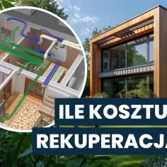 Schemat wentylacji mechanicznej z odzyskiem ciepła (rekuperacja) w nowoczesnym domu.