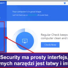 Interfejs 360 Total Security z opcjami Full Check, Virus Scan, Speedup i Cleanup. Prosty i intuicyjny dostęp do narzędzi.