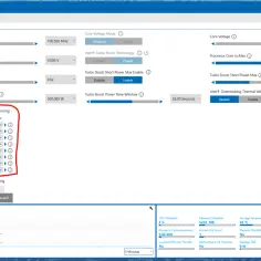 Intel Extreme Tuning Utility pokazuje ustawienia rdzeni procesora, w tym mnożnik dla każdego aktywnego rdzenia.