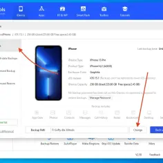 Zrzut ekranu z programu 3uTools pokazujący opcję tworzenia kopii zapasowej iPhone'a 13 Pro.