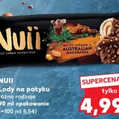 Lody Nuii o smaku solonego karmelu i australijskiej makadamii, oblane czekoladą z orzechami. Idealne na letnie przygody.