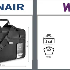 Torba podróżna Ryanair (20x25x40 cm) bez limitu wagi, plecak Wizz Air (20x30x40 cm) do 10 kg.