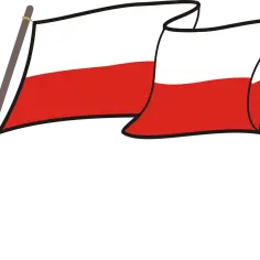 Dwie falujące chorągwie w barwach biało-czerwonych, dumne polskie symbole narodowe, powiewają na maszcie.