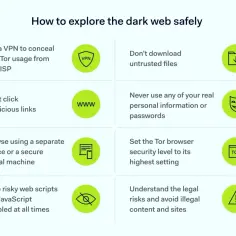 Bezpieczne eksplorowanie **dark web**: używaj VPN, nie klikaj podejrzanych linków, nie pobieraj nieznanych plików, chroń dane osobowe.