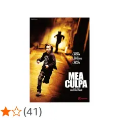 Plakat filmu "Mea Culpa" z biegnącym chłopcem i sylwetką w tle. Czyżby to była jego mea culpa?