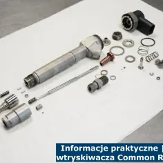 Rozłożony wtryskiwacz Common Rail Bosch. Widoczne elementy: korpus, iglica, sprężyny, uszczelki. Budowa wtryskiwacza Bosch krok po kroku.