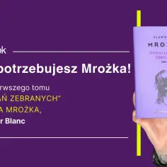 Kobieta prezentuje "Opowiadania zebrane" Sławomira Mrożka. To groteska w tangu, która wciąga w świat absurdu.