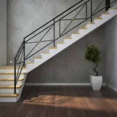 Nowoczesne, tanie schody wewnętrzne z drewnianymi stopniami i metalową balustradą. Stylowy pomysł na wnętrze.