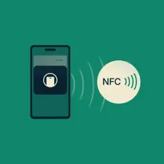 Telefon z ikoną płatności zbliżeniowych i symbolem NFC.