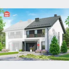 Nowoczesne projekty bliźniaków tanich w budowie. Elegancki dom z nowoczesnymi detalami, otoczony zielenią.