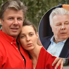 Emilian Kamiński z żoną i w okręgu wizerunek aktora. Czyżby wspominał czasy, gdy palił papierosy?