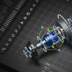 Model mechanizmu zębatego w 3D, wizualizacja projektu, jakby stworzona w Fusion 360 free.